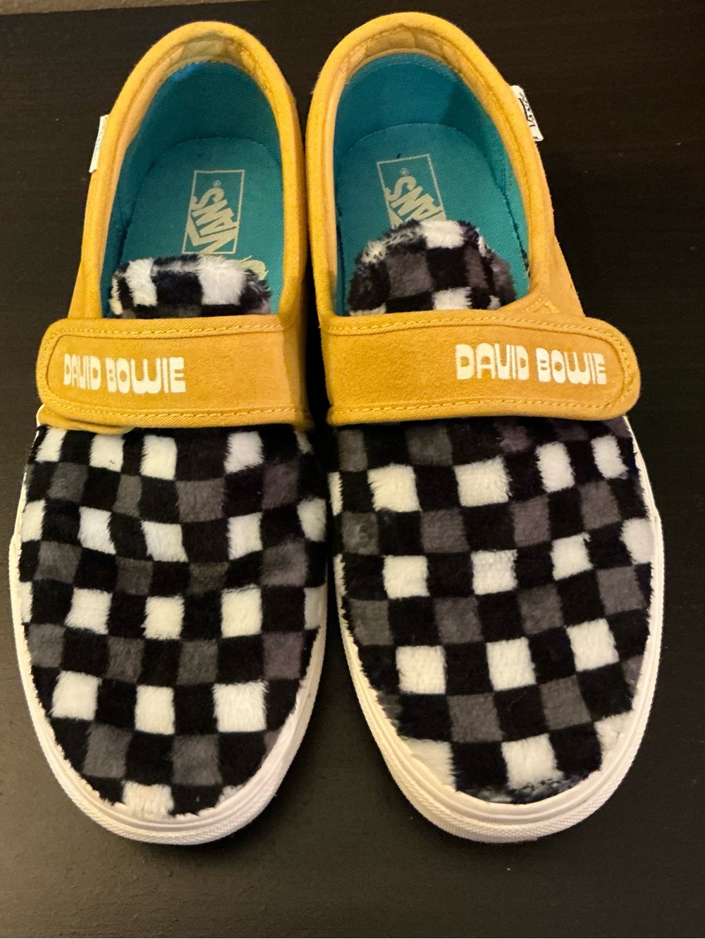 Vans x David Bowie Kids Checkerboard Slip-On Sneakers - Mustard, Black, White
